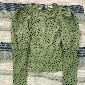 Zara green blouse with puffed sleeves